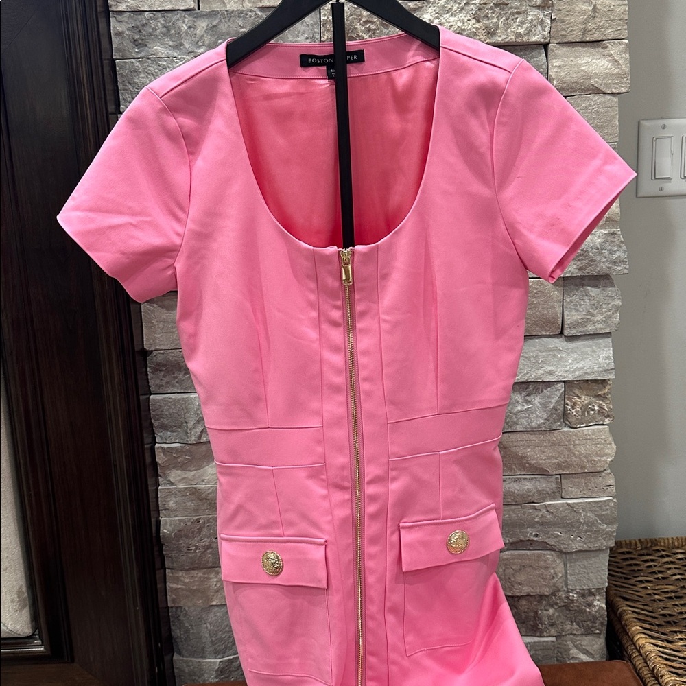 Boston Proper Pink Short-Sleeve Midi Sheath Dress - Picture 7 of 7